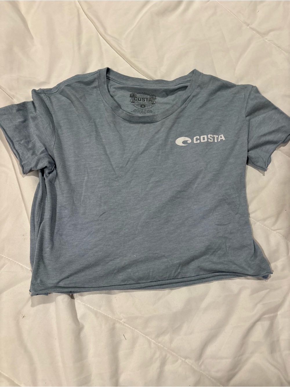 Costa Soft Blue Gray Logo Cropped Tee size small